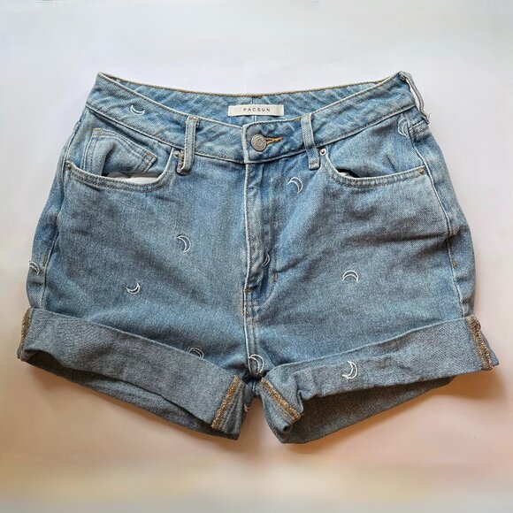 Whimsigoth Embroidered Moon Jean Shorts - Picture 2 of 5